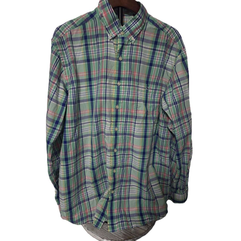 VINEYARD VINES Green Plaid Casual Long-Sleeve Button-Down Tucker Shirt, Men's XL